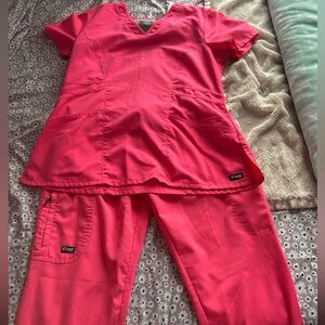 Grey's Anatomy Women's Pink Scrub Set Top and Bottoms